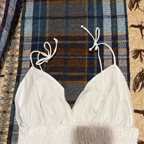 Sim & Sam crop top with tie straps, a smocked bodice, and a ruffled hem NWT