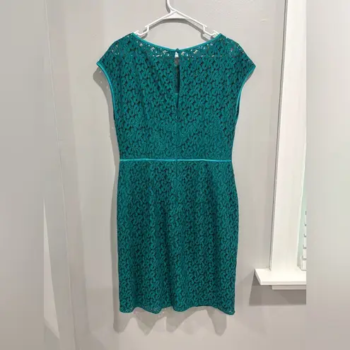 Coldwater Creek Turquoise Blue Mesh Lace Semi Formal Dress Size 10 Eyelet Lace