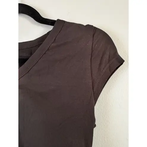 NWT OGL Eco Skin Kiss Elavated V Neck Ruched Short Sleeve Black Brami Tee Medium