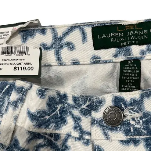 Ralph Lauren LAUREN  Indigo Multi Floral Modern Straight Ankle Cropped Denim Jean