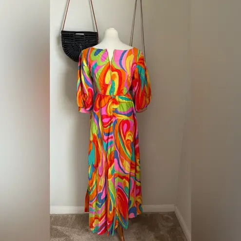 Vintage 1960s Keone Sportswear Hawaii Swirl Maxi Dress, Size 13/14 Orange Size M