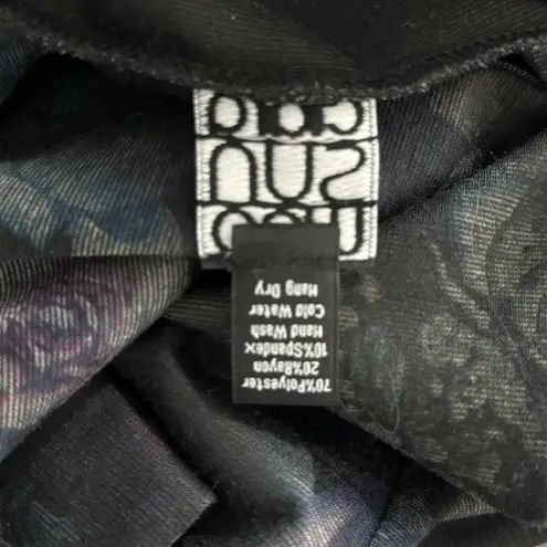 Clara Sunwoo Kimono Duster Women XS Black Floral Open Front Lagenlook Artsy Purple