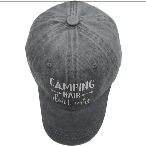 Women’s Gray Camping Hair Don't Care Baseball Cap, One Size