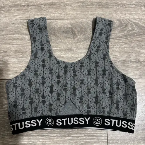 Stüssy Stussy Women Gray Crown Pattern Crop Sport Athletic Bra Size L