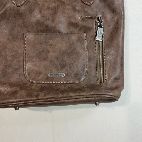 Trinity Ranch Elegant Brown Tote with Blue Accents