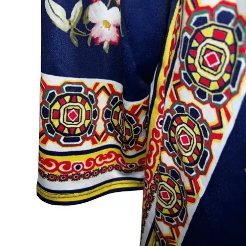 Slinky Brand Gorgeous Geometric & Floral Print Slanted Front Top EUC Size Small