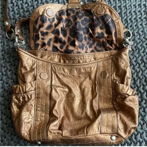 Vintage B. Makowsky Genuine Leather Shoulder Crossbody Bag Bronze Cheetah Purse Brown