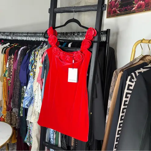 Avec Les Filles Rosette Red Off-the-Shoulder Velvet Minidress