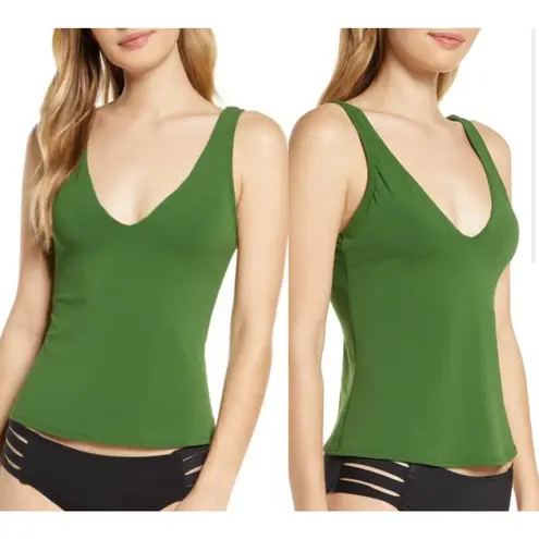 Robin Piccone Ava Tie Back Tankini Top Size Small Green NWOT Open Back Swim NEW