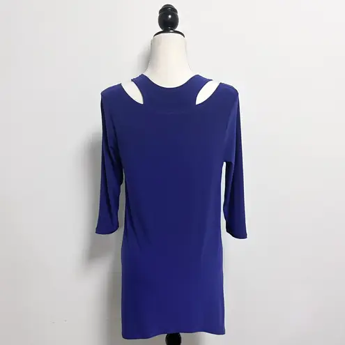Clara Sun Woo Indigo Blue Cut Out Collarbone 3/4 Sleeve Rounded Hem Tunic XS