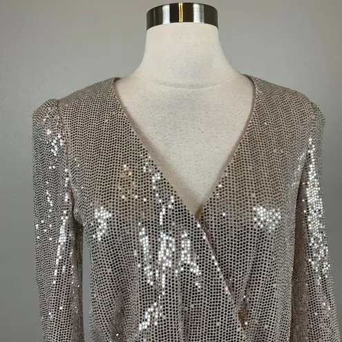 Betsy and Adam Women's Cocktail Dress Size 8 Silver Sequined Fit and Flare Mini