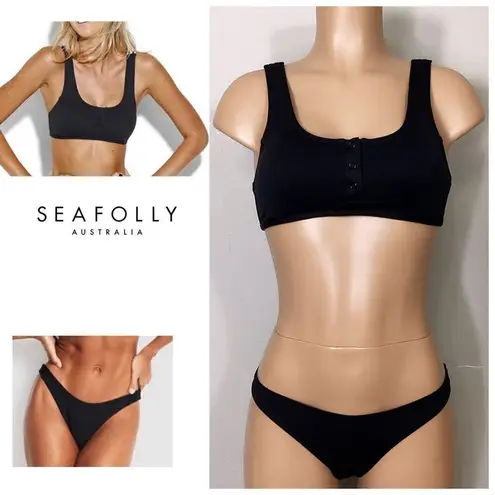 Seafolly New. 3 snap black scoop bikini set. Size USA 6. Retails $174 - Image 2