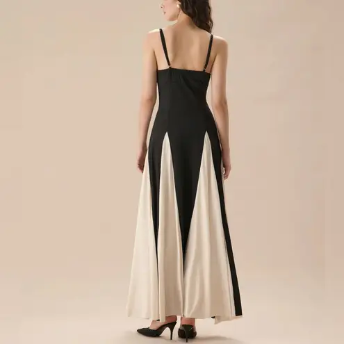 Rihoas Women's Black Contrasting Pleated Slip Maxi Dress Size XL