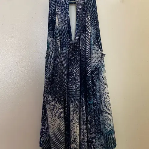 Mesmerize Womens Halter Tank Top M Blue White Allover Print Beach Bust 38” Size M