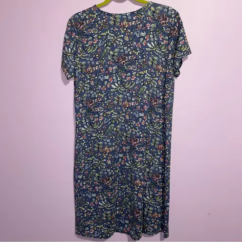 J Jill Short Sleeve Midi Shirt Dress Women Size M Navy Floral Casual Stretch Blue Size M