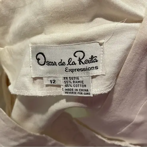 Oscar de la Renta Vintage 80’s white embroidered cap sleeve breezy boho blouse