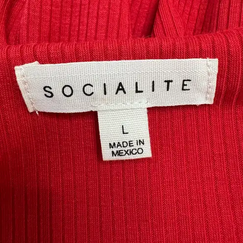 Socialite  Red Rib Twist Front Cutout Bodycon Midi Dress size Large