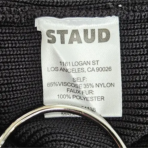 Staud Josee Knitted Mini Dress Staud Black Faux Fur Trim Size M NWT Event Size M