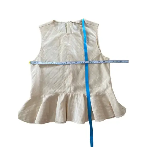 Rebecca Taylor Textured Stripe Peplum Top linen blend in Creme size 6