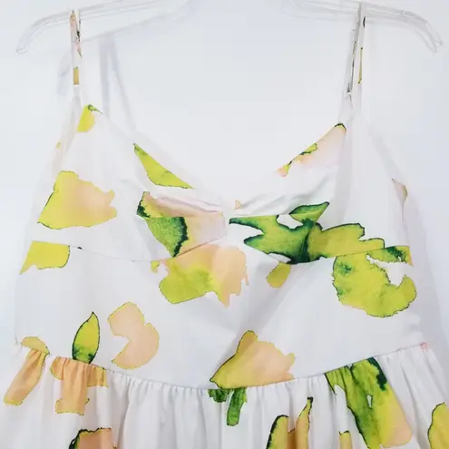 Sau Lee Colette Printed Taffeta Tiered Mini Dress White Size 12