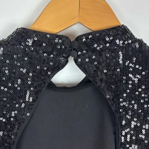 Camila Coelho Cassie Mini Dress Black Sequin Puff Sleeve Open Back Size Small