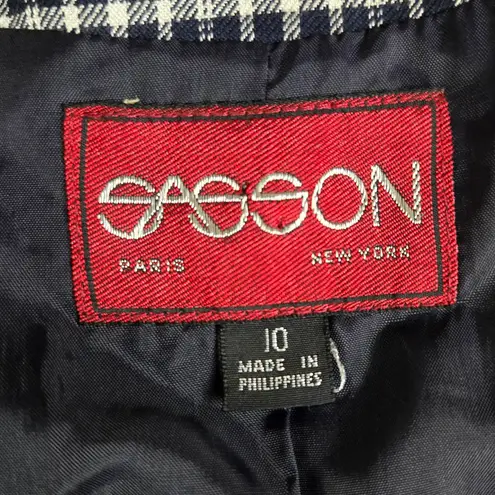 70s Vintage Navy Plaid Double Breasted Crop Deadstock Blazer Jacket Size 10 Blue