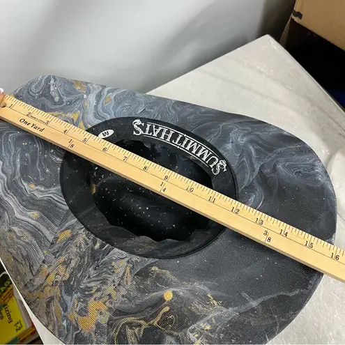 Distressed marble gold glazed Cowboy Hat w/Brown Leather Star concho Band unisex Blue Size M