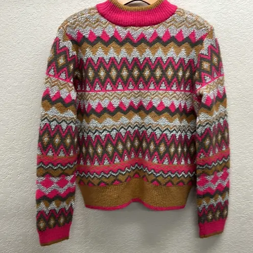 Andrew Marc Marc New York Fair Isle Sweater S Pink Silver