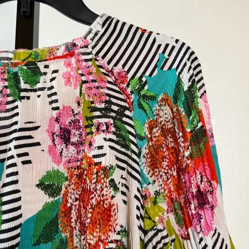 Bohemian Bright Floral Tunic Top Lightweight Stretch Blouse Ruffle Modest Office Pink Size L