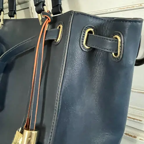 G.I.L.I Got it Love It Navy Blue Leather Large Bucket Handbag NWOT