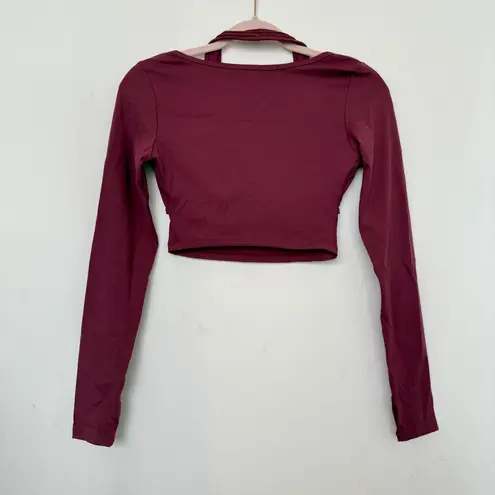 Halara SoftlyZero Halter Thumb Hole Long Sleeve Cropped 2-in-1 Yoga Sport Bra