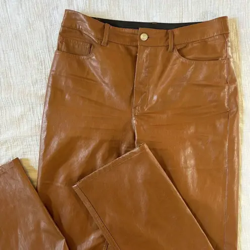 ALC Frank $395 A.L.C Women's Cognac Freddie Faux Unlined Logo Vegan Leather Pant Size 8