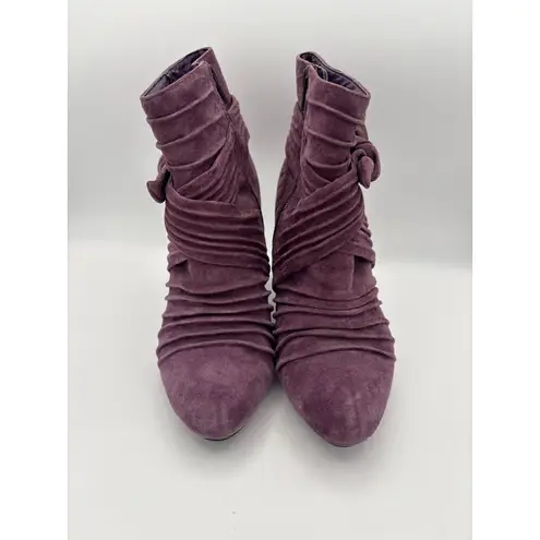 Bijou New York Womens 7.5 Purple Suede Leather Upper Ankle Boots With Ruched Det