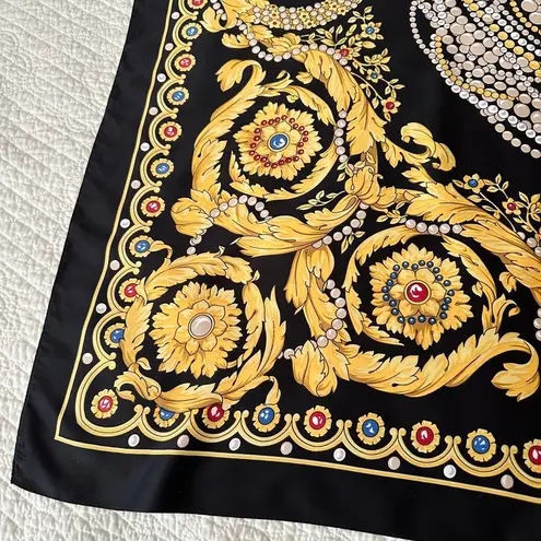 Vintage Gold Baroque Jewels Coronation Kaleidoscope Bejeweled Handkerchief Scarf Black