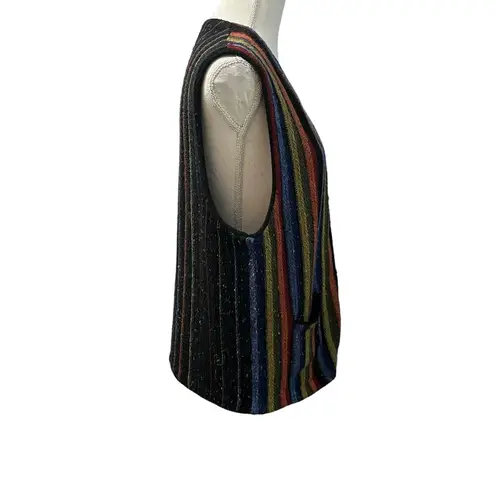 Vintage Retro 90s Raw Rags Wool Blend Multicolored Striped Four Button Vest M Black Size M