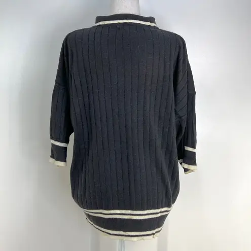 Polo Vintage Knit Lucca Top Black Ribbed Pullover  Sweater