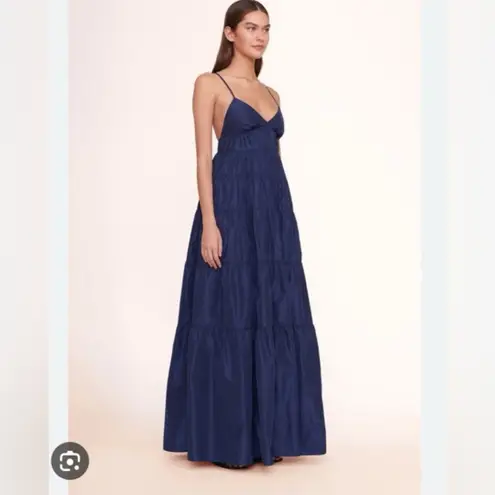 STAUD NWT Ripley Tiered Maxi Dress Navy Blue Size XS