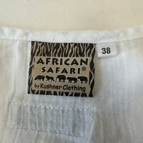 African Safari Embroidered Top Big Five Graphic Print Short Sleeve Women Medium White