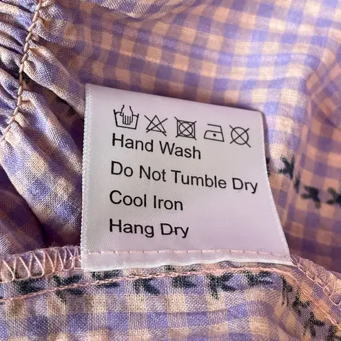 o.p.t Serenette Square Neck Smocked Gingham Midi Dress Purple Pink Size Large