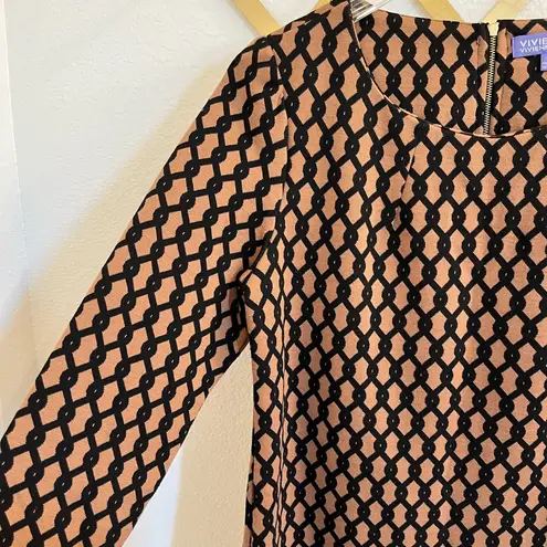 Vivienne Tam Vivianne Tam Camel Brown Black Sheath Shift Geometric Career Dress 10