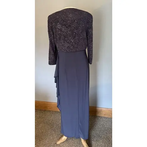 Alex Evenings Sz 10 Blue Mother Bride/Groom Formal Dress Sparkle Bolero Jacket