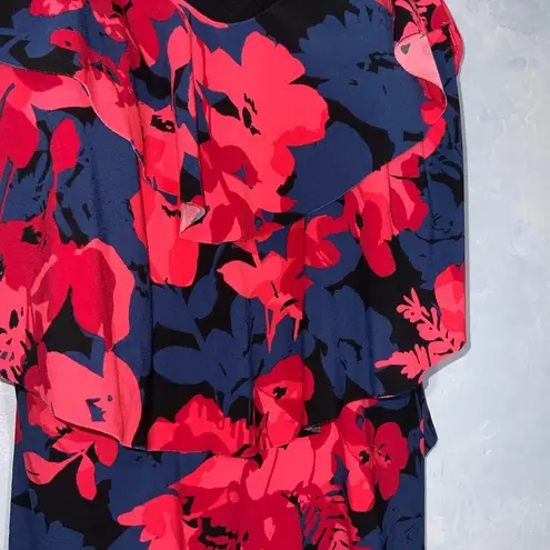 Aqua Green Blue Pink & Red Floral Ruffle Padded Adjustable Strap Tankini Top Lg