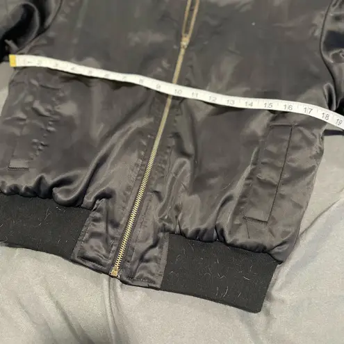 SEEK the Label Women’s Seek Sz: S black satin bomber jacket corset-style lace-up back.