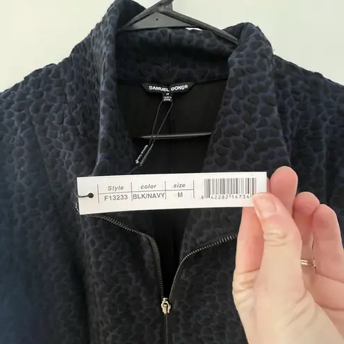 NWT Samuel Dong black navy cheetah print collared long sleeve coat dress Size M Size M