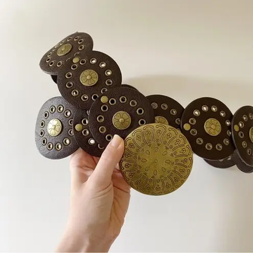 Leather Low Rise Wide Grommet Belt One Size Brown/Brass Brown