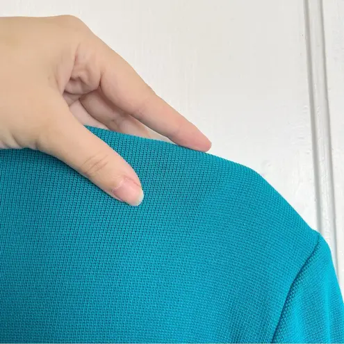 Misook • textured knit blazer jacket teal blue single button classic acrylic