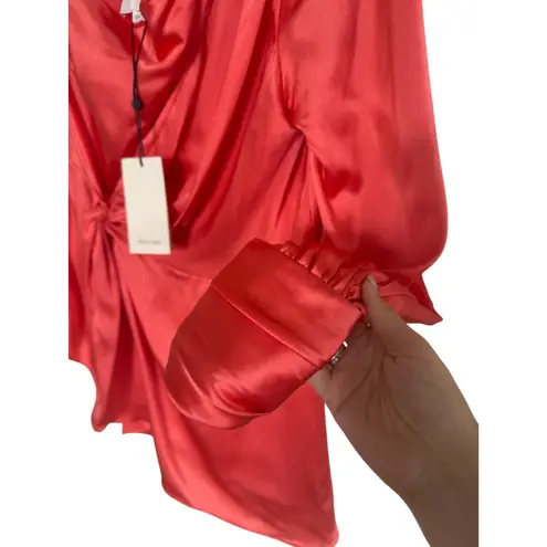 Cinq à Sept NWT Cinq A Sept Red Satin Asymmetric One-Shoulder Drape Top – Size M