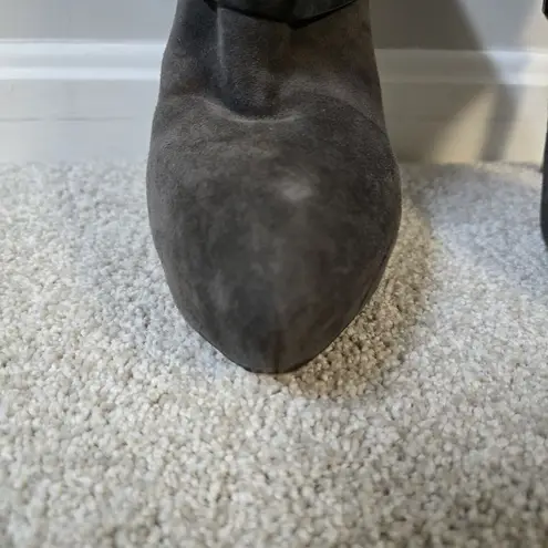 LAMB Gray Suede Scrunched Leather Stiletto Bootie Boots Size 8.5