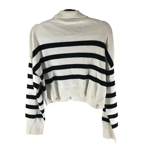 Dynamite Womens Crop Top Ribbed Collar Long Sleeve Oversized Black White P/S