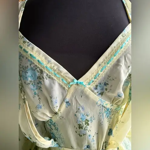 secret treasures Vintage butterfly garden ribbon trim slip robe set, size large